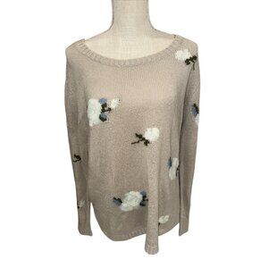 Xhilaration Beige Floral Knit Sweater L/G Soft Cozy Womens Long Sleeve Pullover